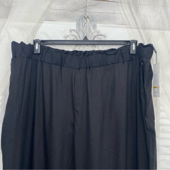 NEW Calvin Klein Pants 3X Black Linen Blend Wide Leg Crop Pull On Elastic Waist - Picture 2 of 8